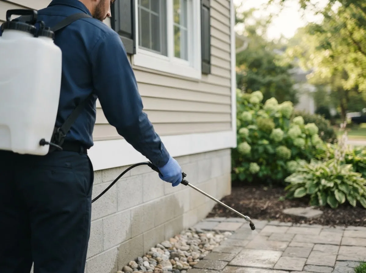 Pest control technician inspecting a home in Lake Village, IN